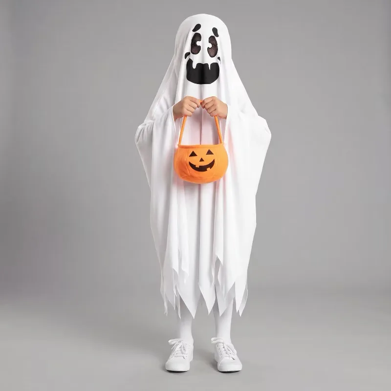 Joyfy Kid's Halloween Ghost Costume,Boys Girls cute Ghost face Costume with Pumpkin Basket for Child Halloween Cosplay …