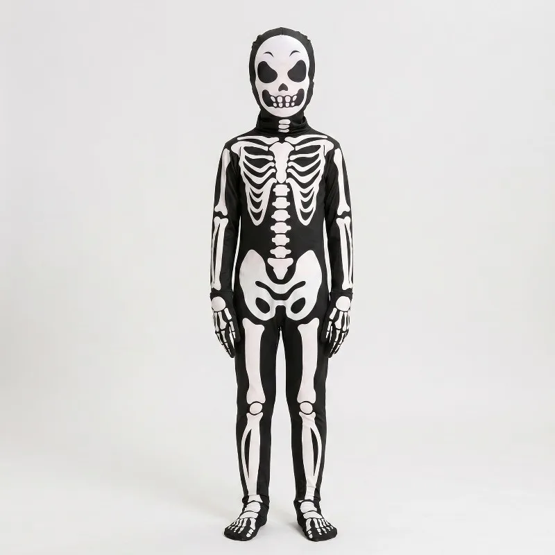 Joyfy Boys' Halloween Skeleton Costume – Glow-in-the-Dark Bone Jumpsuit (One-Piece Halloween Outfit) - S